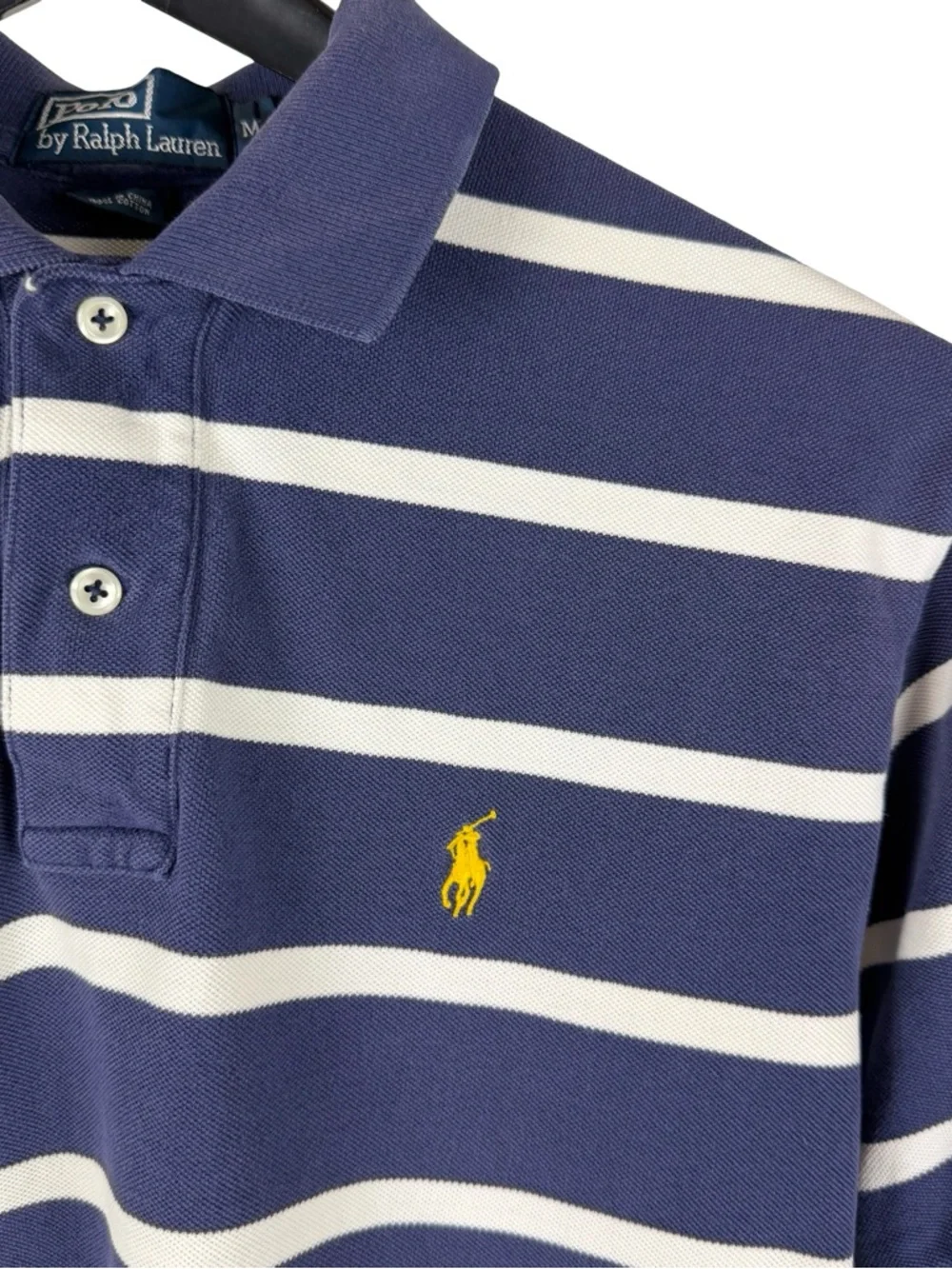 Vintage 2000s Polo Ralph Lauren Small Pony Blue Striped Polo Shirt Size M